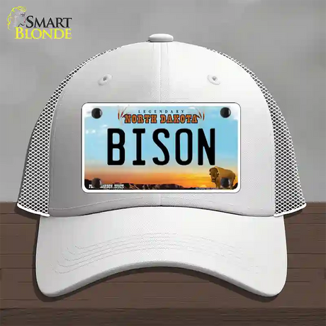 Bison Novelty License Plate Hat Mesh / White