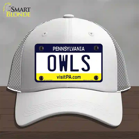 Owls Novelty License Plate Hat Mesh / White