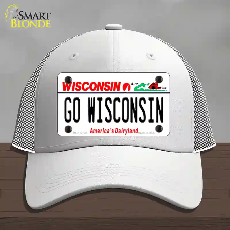 Go Wisconsin Novelty License Plate Hat Mesh / White