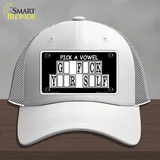 Pick A Vowel Novelty License Plate Hat Mesh / White