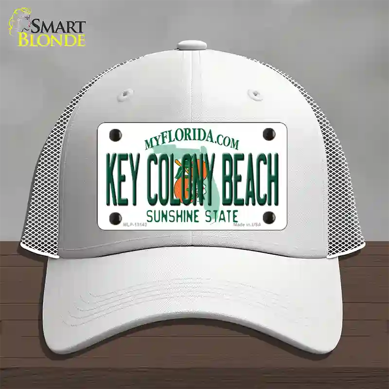 Key Colony Beach Florida Novelty License Plate Hat Mesh / White