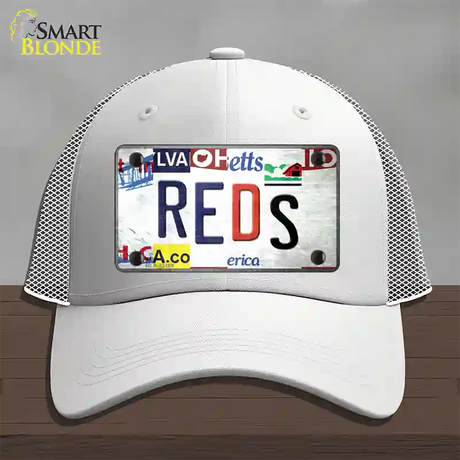 Reds Strip Art Novelty License Plate Hat Tag Mesh / White