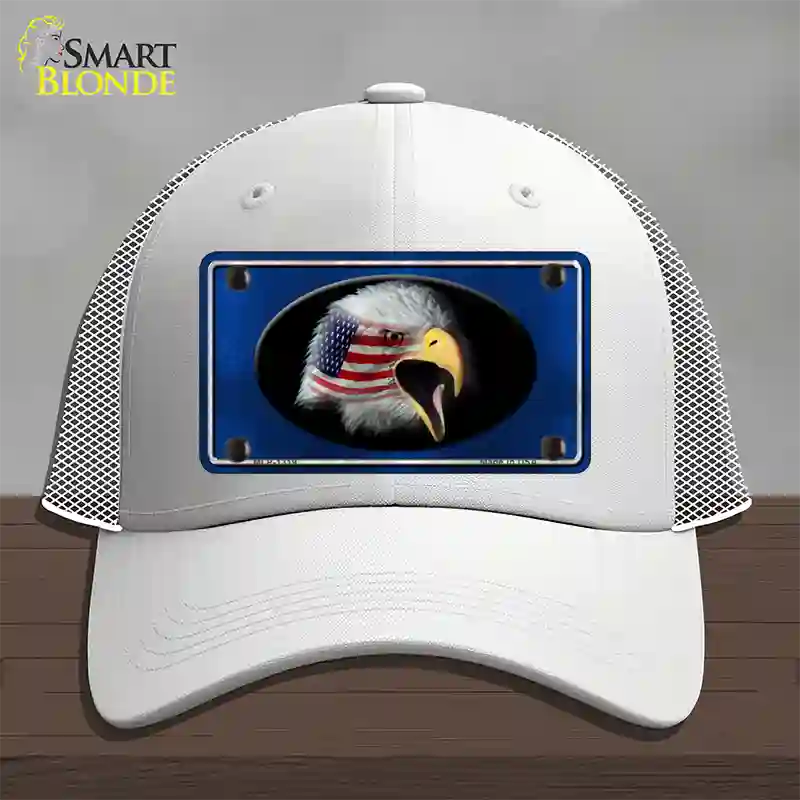 American Flag Eagle Blue Novelty License Plate Hat Mesh / White