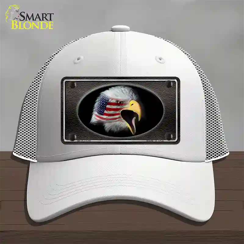 American Flag Eagle Black Novelty License Plate Hat Mesh / White