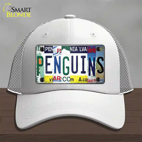 Penguins Strip Art Novelty License Plate Hat Tag Mesh / White