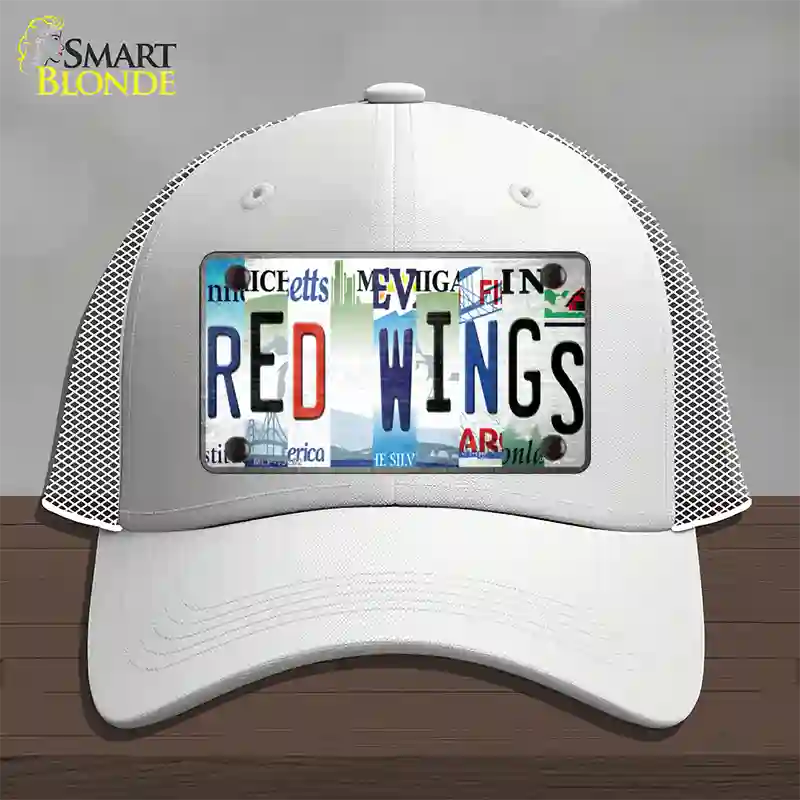 Red Wings Strip Art Novelty License Plate Hat Tag Mesh / White