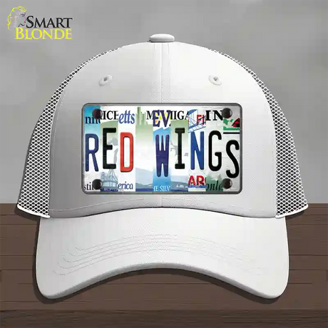 Red Wings Strip Art Novelty License Plate Hat Tag Mesh / White