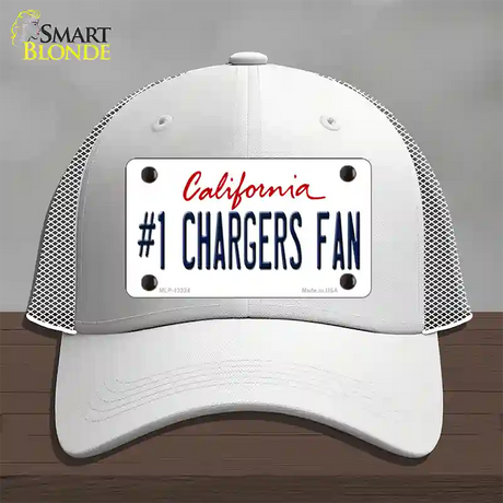 Number 1 Chargers Fan Novelty License Plate Hat Tag Mesh / White