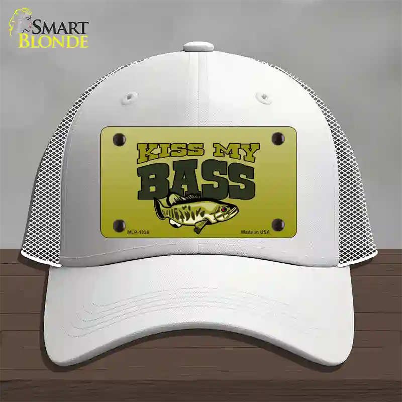 Kiss My Bass Novelty License Plate Hat Mesh / White