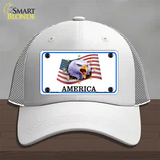 Waving Flag Bald Eagle Novelty License Plate Hat Mesh / White