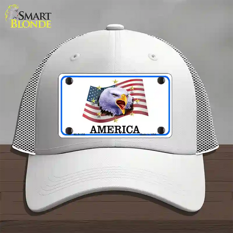 Waving Flag Bald Eagle Novelty License Plate Hat Mesh / White