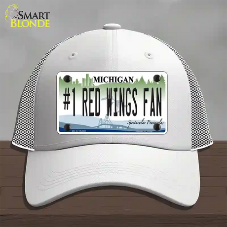 Number 1 Red Wings Fan Novelty License Plate Hat Tag Mesh / White