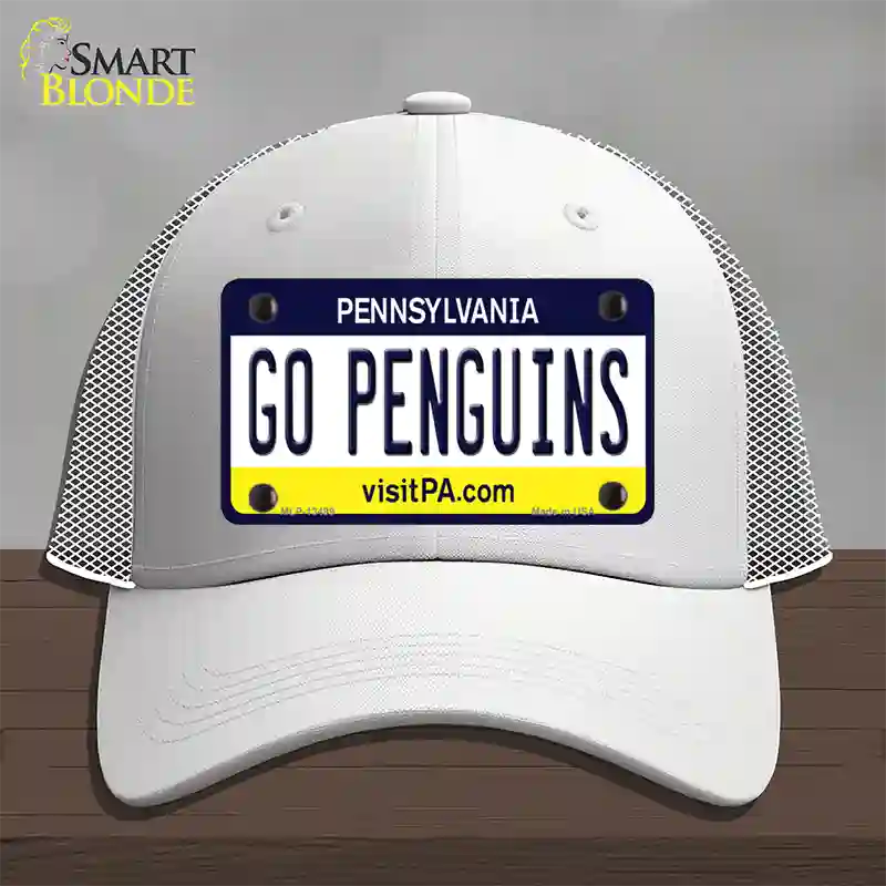 Go Penguins Novelty License Plate Hat Tag Mesh / White