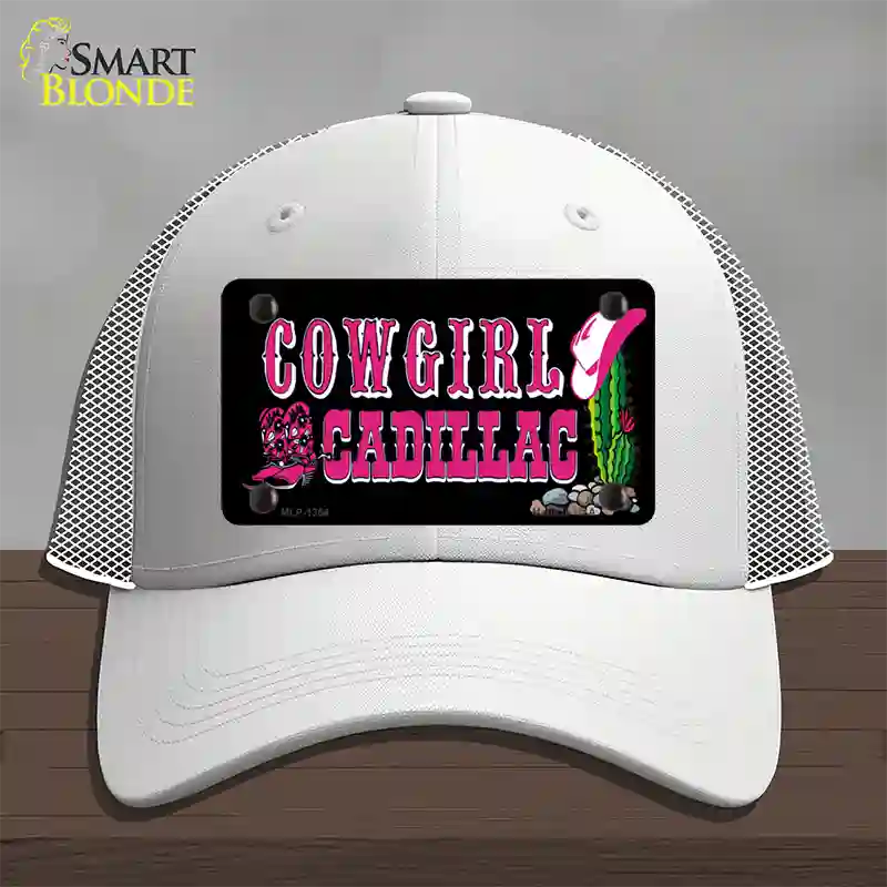 Cowgirl Cadillac Novelty License Plate Hat Mesh / White