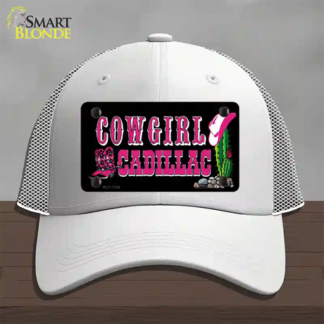 Cowgirl Cadillac Novelty License Plate Hat Mesh / White