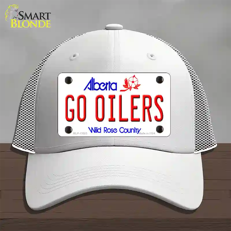 Go Oilers Novelty License Plate Hat Tag Mesh / White