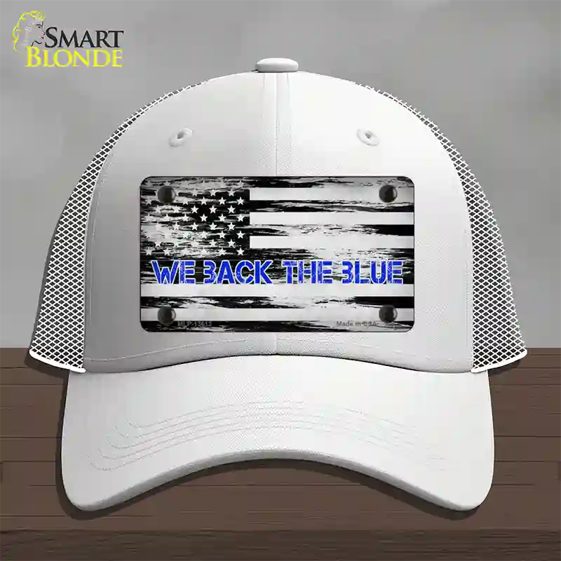 We Back The Blue Novelty License Plate Hat Tag Mesh / White