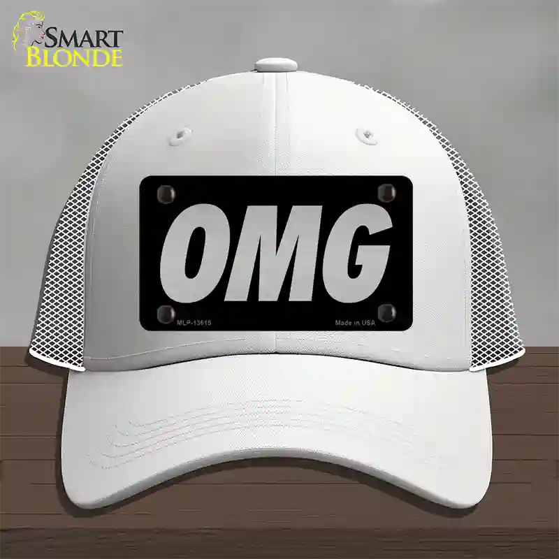 OMG Black Novelty License Plate Hat Tag Mesh / White