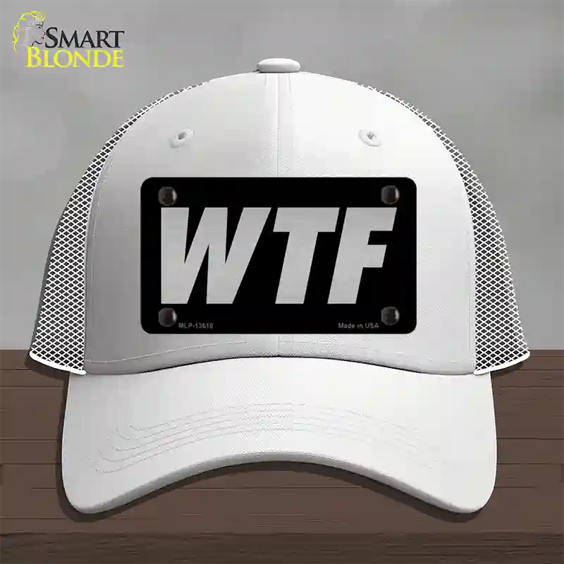 WTF Black Novelty License Plate Hat Tag Mesh / White