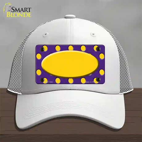 Yellow Purple Polka Dot Center Oval Novelty License Plate Hat Mesh / White