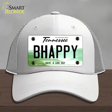 Be Happy Novelty License Plate Hat Tag Mesh / White