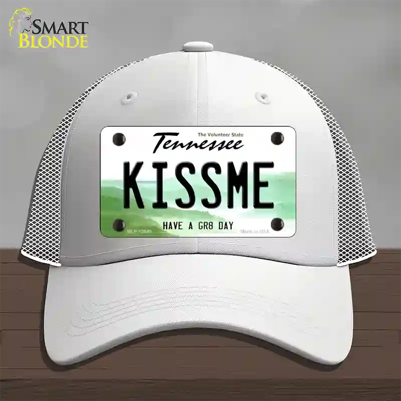 Kiss Me Novelty License Plate Hat Tag Mesh / White