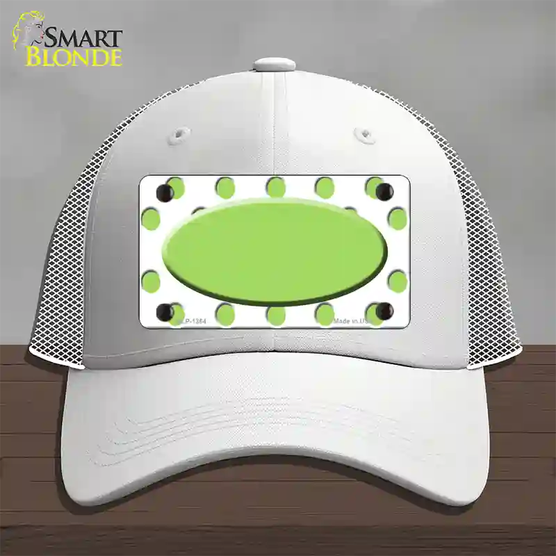 Lime Green White Polka Dot Center Oval Novelty License Plate Hat Mesh / White