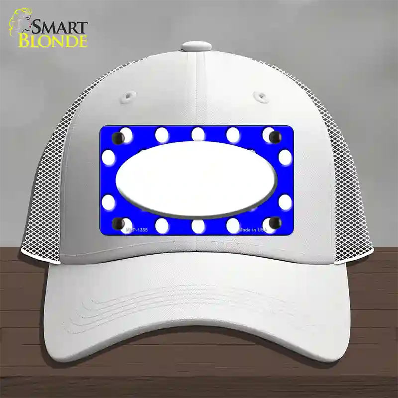 White Royal Blue Polka Dot Center Oval Novelty License Plate Hat Mesh / White