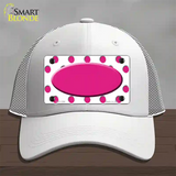 Hot Pink White Polka Dot Center Oval Novelty License Plate Hat Mesh / White