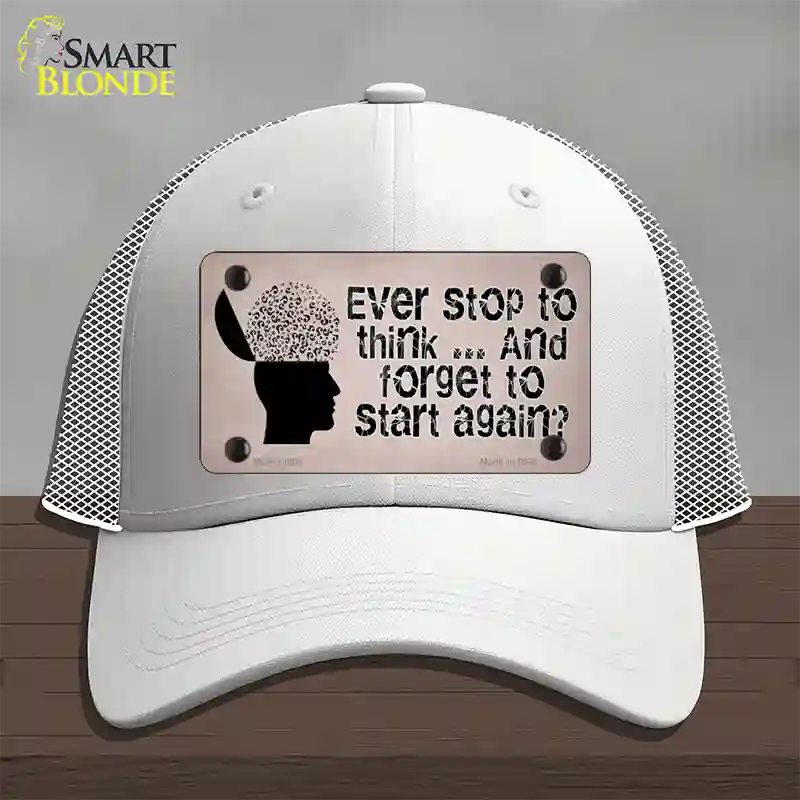 Stop Thinking Novelty License Plate Hat Tag Mesh / White