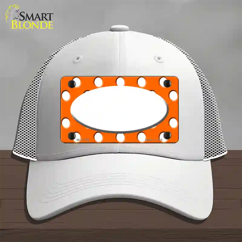 White Orange Polka Dots Center Oval Novelty License Plate Hat Mesh / White