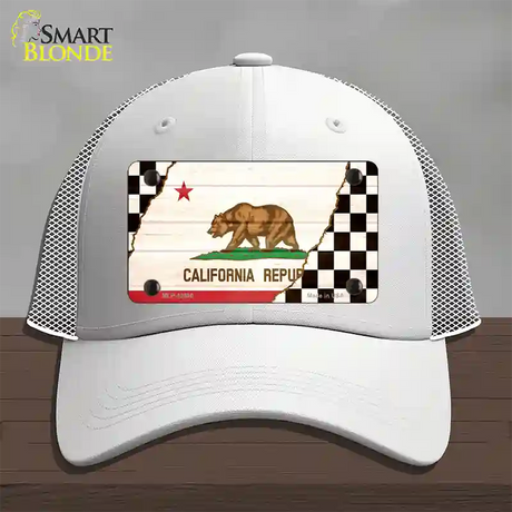 California Racing Flag Novelty License Plate Hat Tag Mesh / White