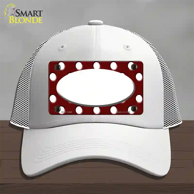 White Burgundy Polka Dot White Center Oval Novelty License Plate Hat Mesh / White