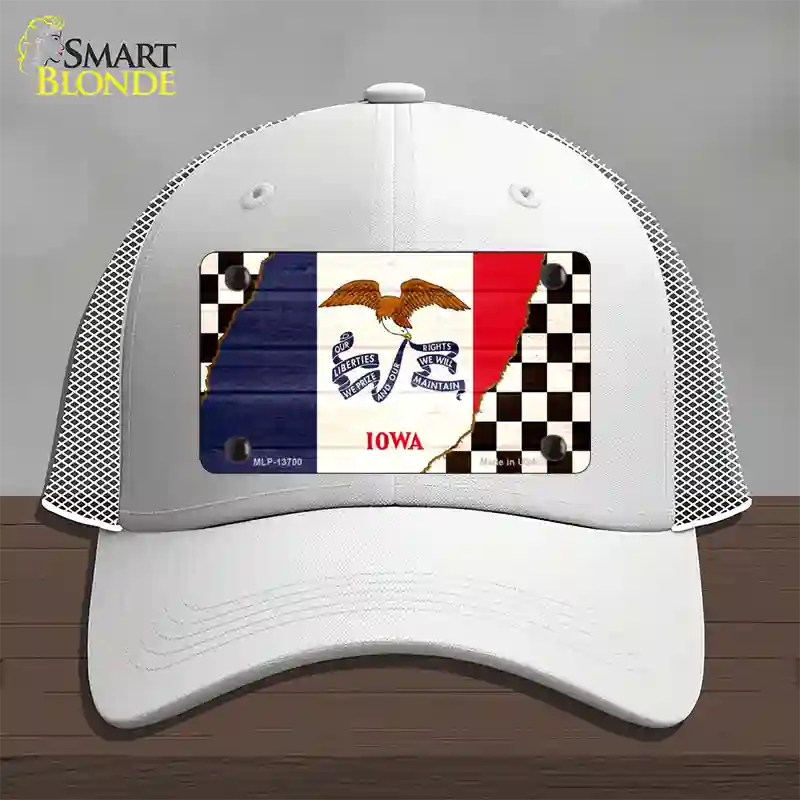 Iowa Racing Flag Novelty License Plate Hat Tag Mesh / White