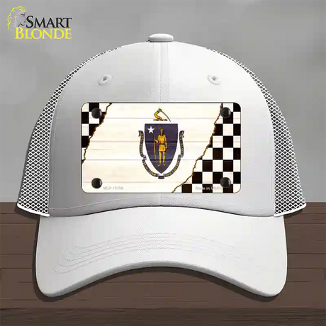 Massachusetts Racing Flag Novelty License Plate Hat Tag Mesh / White