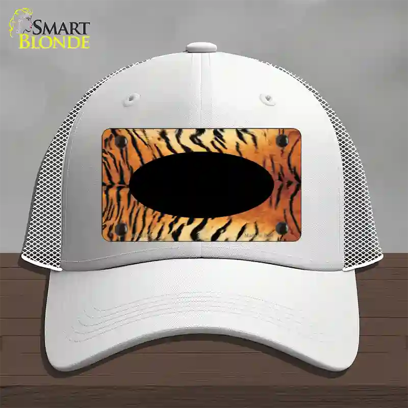 Tiger With Black Center Oval Novelty License Plate Hat Mesh / White