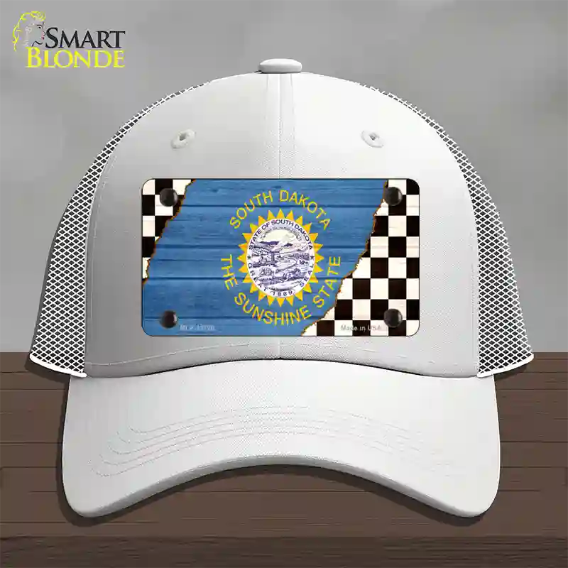 South Dakota Racing Flag Novelty License Plate Hat Tag Mesh / White