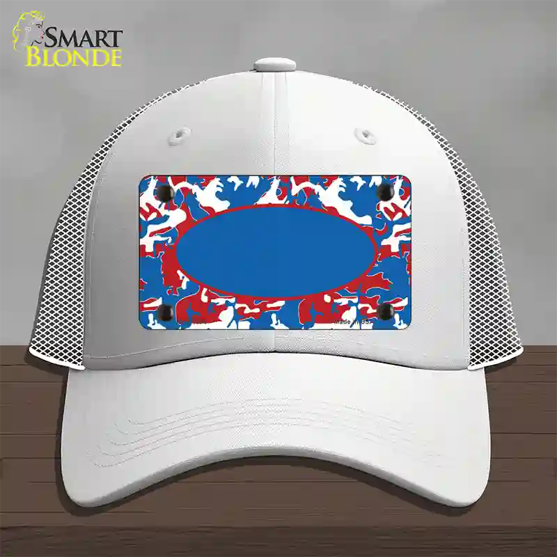 Patriotic Camouflage With Blue Center Oval Novelty License Plate Hat Mesh / White