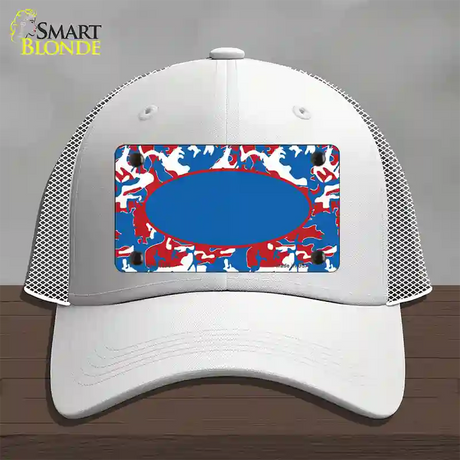 Patriotic Camouflage With Blue Center Oval Novelty License Plate Hat Mesh / White