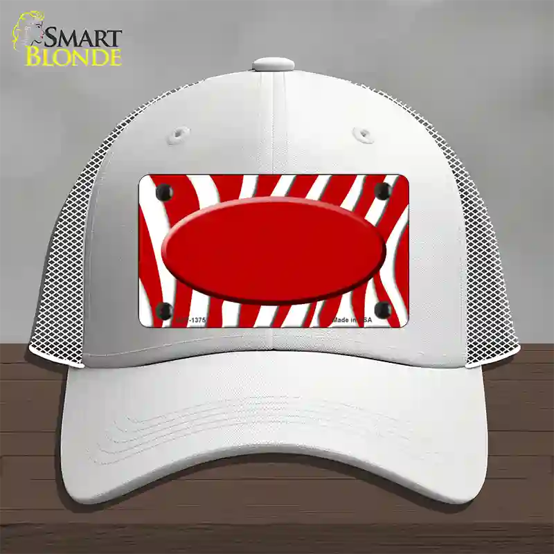 Red White Zebra Center Oval Novelty License Plate Hat Mesh / White