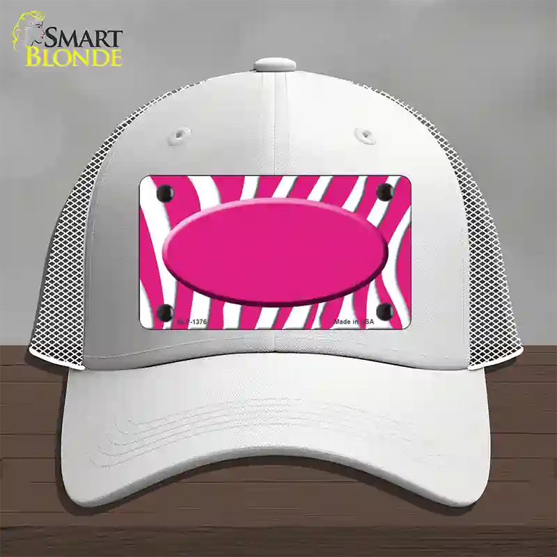 Hot Pink White Zebra Center Oval Novelty License Plate Hat Mesh / White