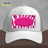 Hot Pink White Zebra Center Oval Novelty License Plate Hat Mesh / White