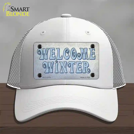 Welcome Winter Novelty License Plate Hat Tag Mesh / White