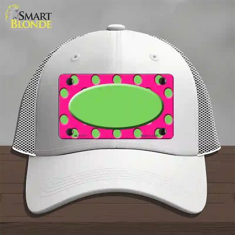 Lime Green Pink Polka Dot Lime Green Center Oval Novelty License Plate Hat Mesh / White