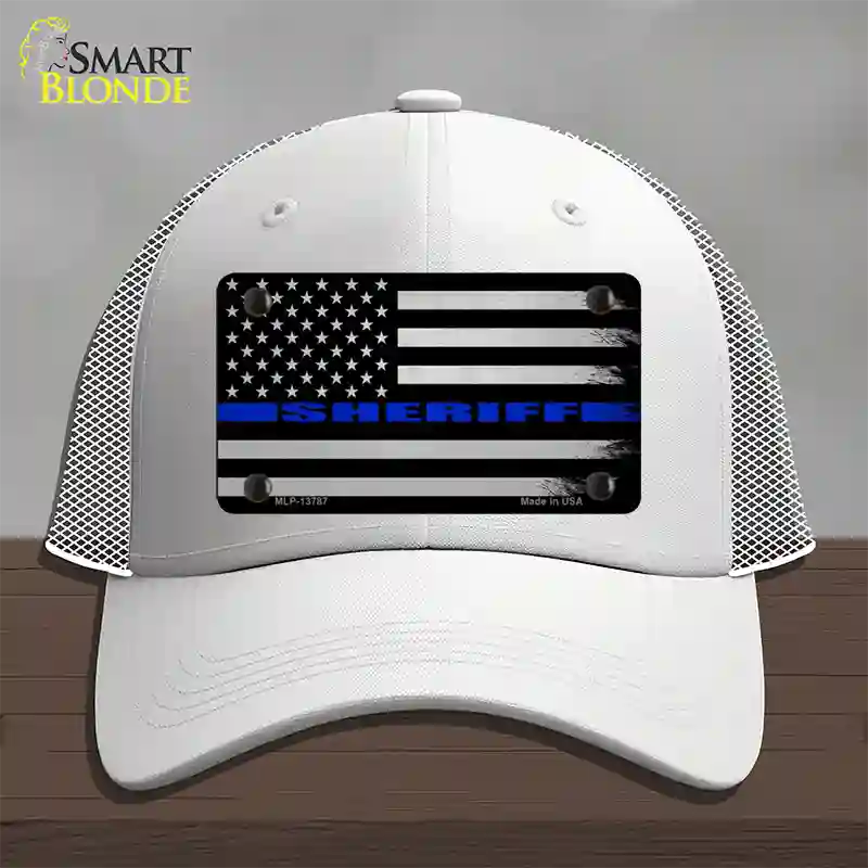 Sheriff Blue Flag Novelty License Plate Hat Tag Mesh / White