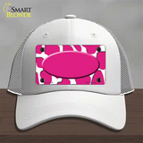 Pink White Giraffe Center Oval Novelty License Plate Hat Mesh / White