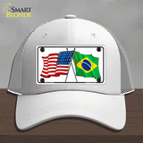 Brazil USA Crossed Flags Novelty License Plate Hat Tag Mesh / White