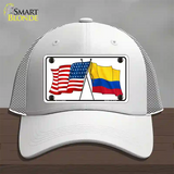 Colombia USA Crossed Flags Novelty License Plate Hat Tag Mesh / White