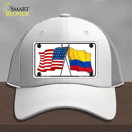 Colombia USA Crossed Flags Novelty License Plate Hat Tag Mesh / White