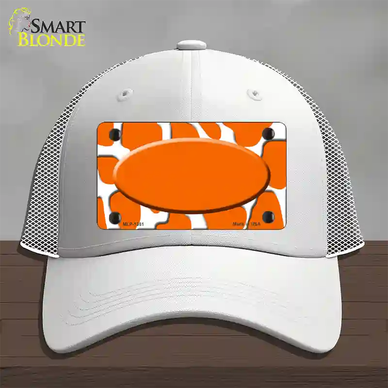 Orange White Giraffe Center Oval Novelty License Plate Hat Mesh / White